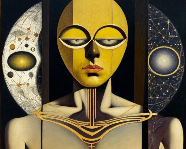 Artwork Depicting Cosmic Connection with Central Figure