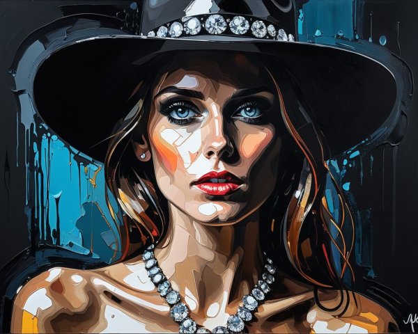 Portrait of a Woman with Blue Eyes and Black Hat