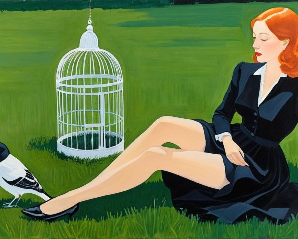 Elegant Woman in Black Suit on Green Grass