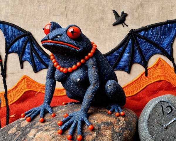 Vivid Blue Frog Art with Abstract Landscape Elements