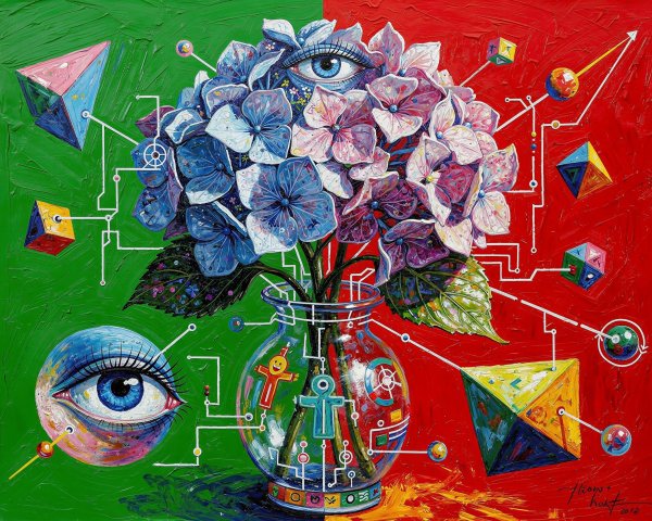 Surreal Oil Painting of Hydrangeas in Vibrant Colors