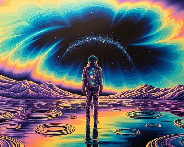 Surreal Astronaut in Colorful Cosmic Landscape