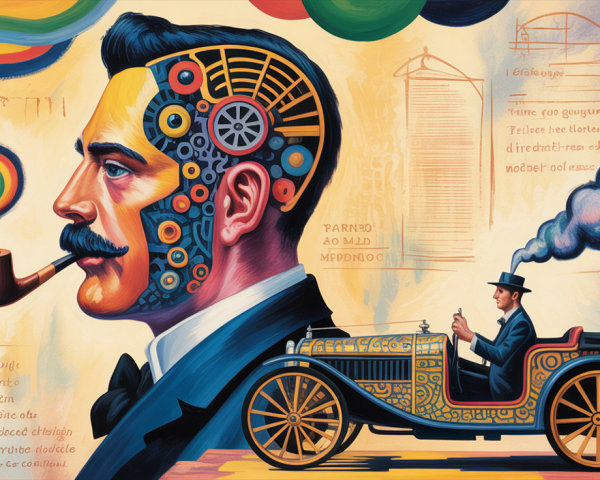 Stylized Portrait of a Man with Mechanical Face