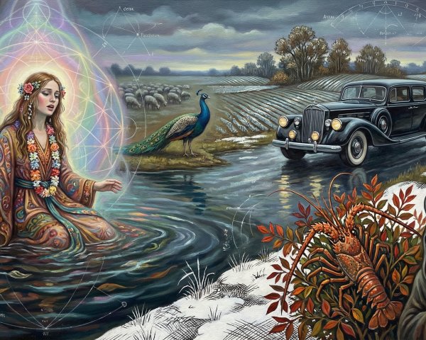 Oil Painting of a Woman Meditating in a River
