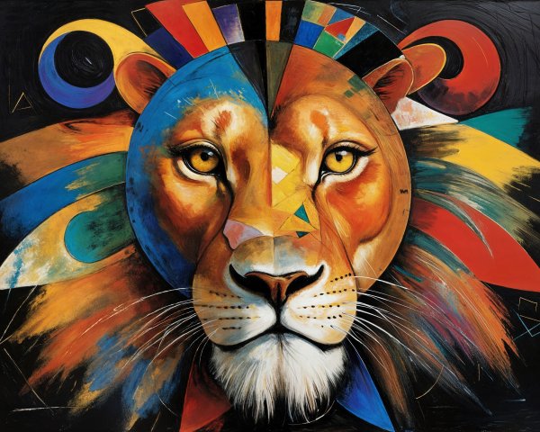 Vibrant Geometric Lion Face Art with Bold Colors