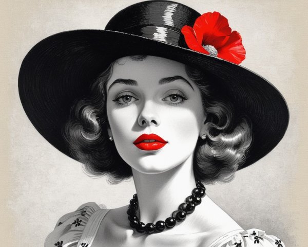 Vintage Illustration of Glamorous Woman in Hat
