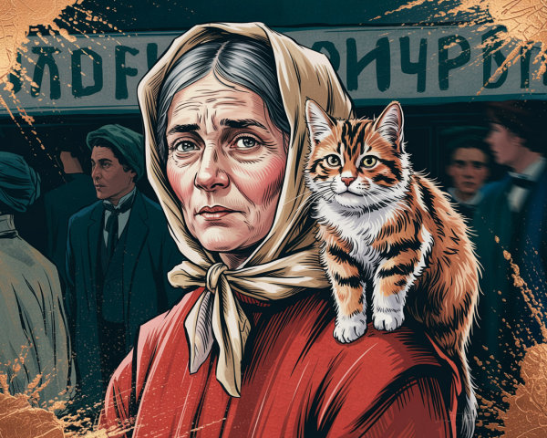 Somber Woman with Cat in Painterly Realism Style