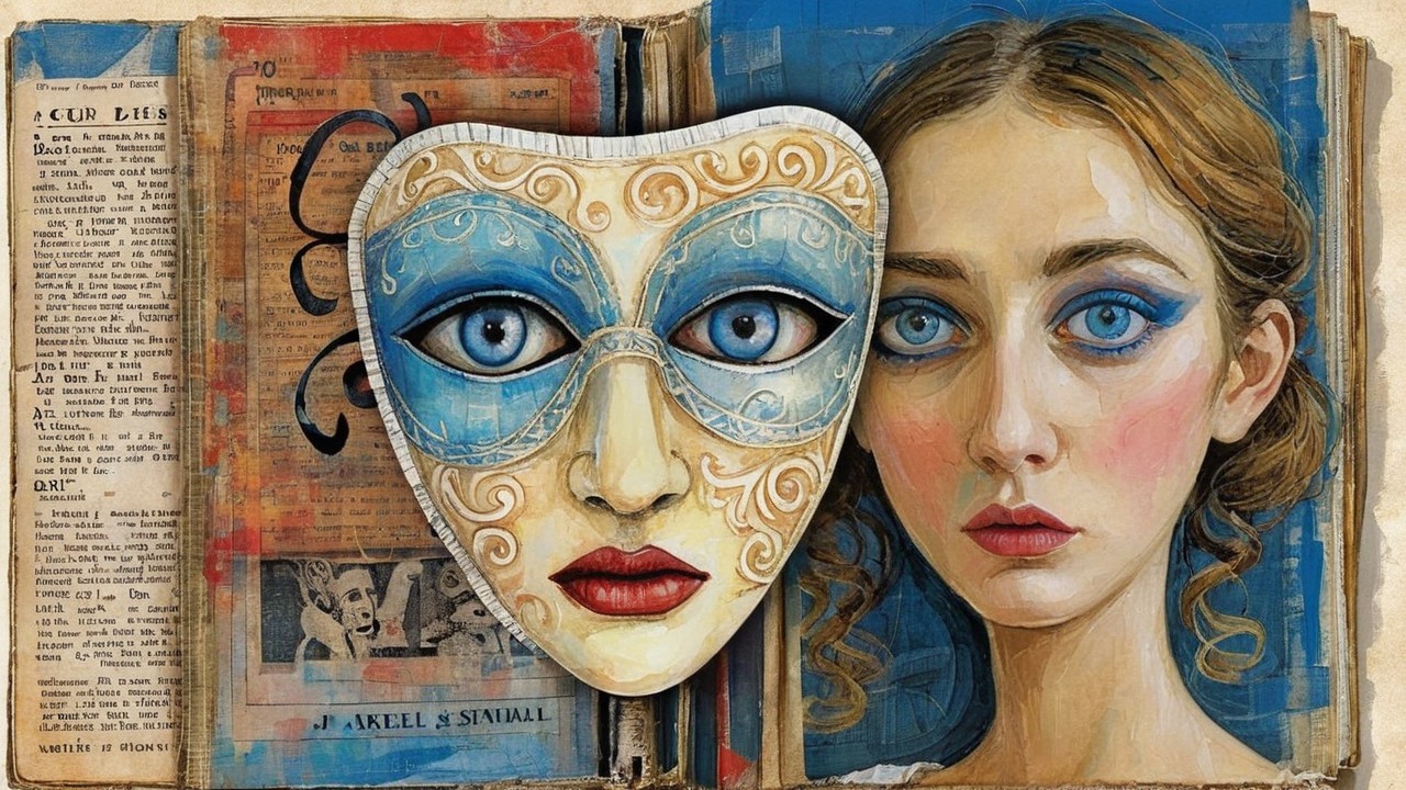 Portrait of a Young Woman with Ornate Mask and Books