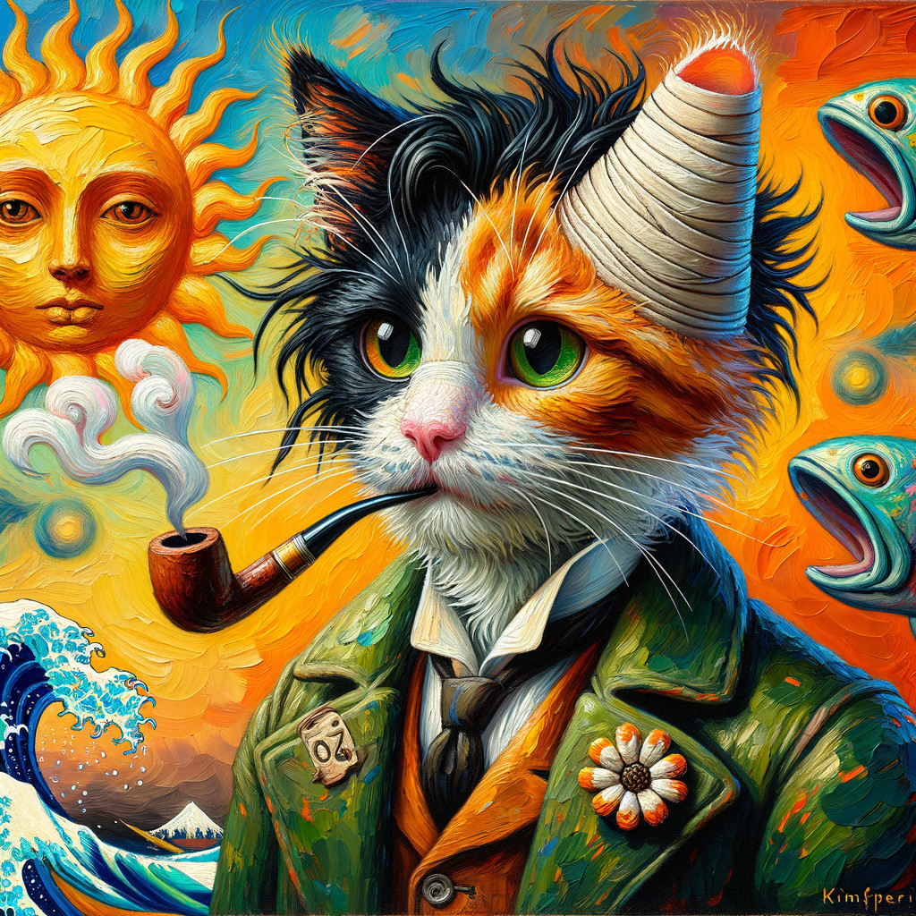 Whimsical Cat in Formal Outfit with Surreal Background