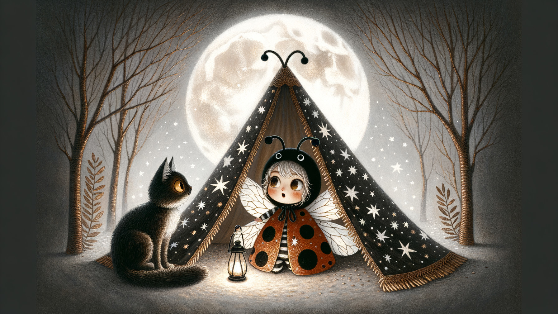 Whimsical Child as Ladybug in Cozy Starry Tent
