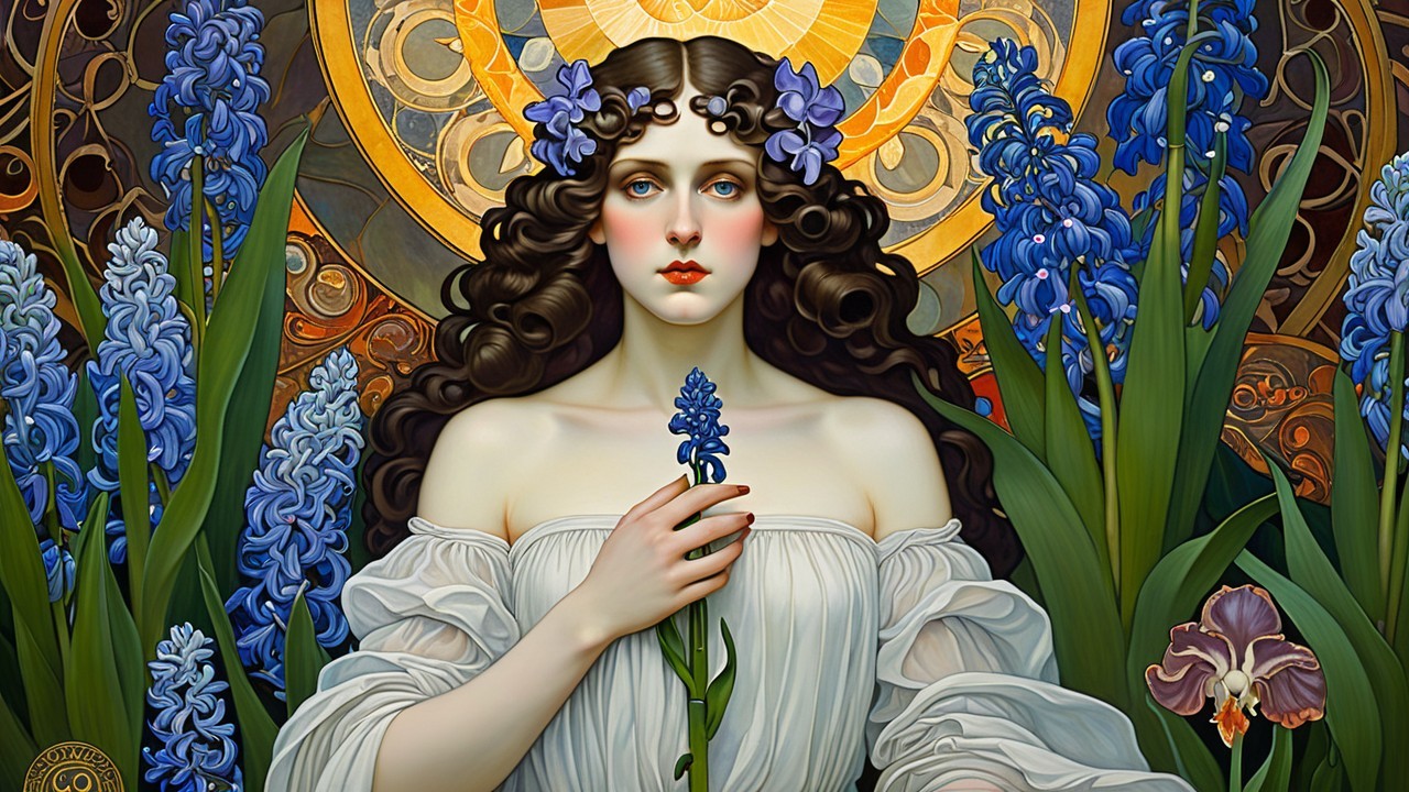 Serene Woman in White Gown Surrounded by Flowers