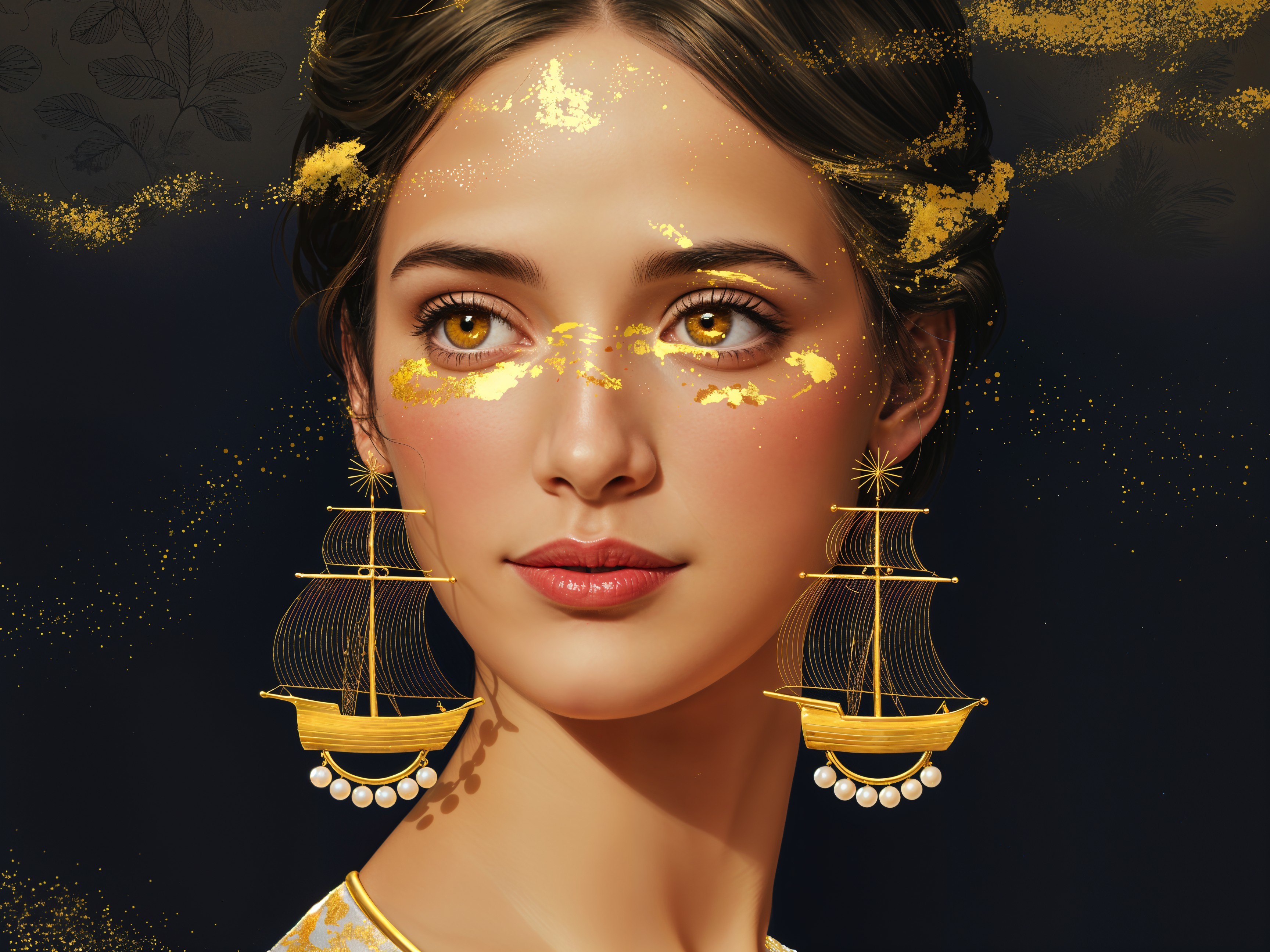Portrait of a Young Woman with Gold Ship Earrings