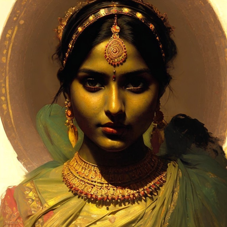 Portrait of a Woman in Traditional Attire and Jewelry