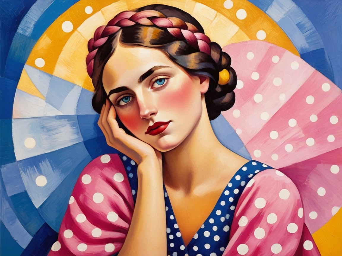 Stylized Portrait of a Young Woman with Braided Hair