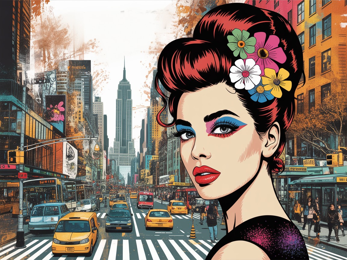 Vibrant Pop Art Illustration of Chic Woman in NYC
