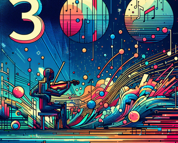 Abstract Illustration of Violinist with Colorful Waves