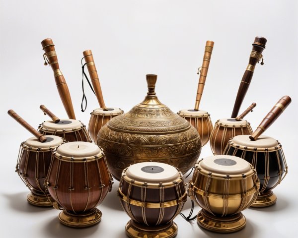 Traditional Percussion Instruments Arrangement Display