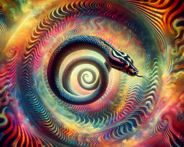 Vibrant Vortex with Coiled Snake in Psychedelic Colors