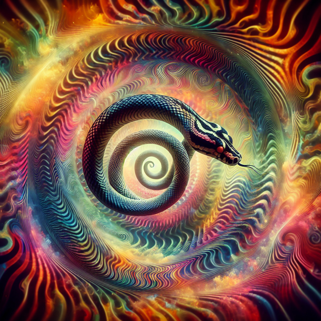 Vibrant Vortex with Coiled Snake in Psychedelic Colors