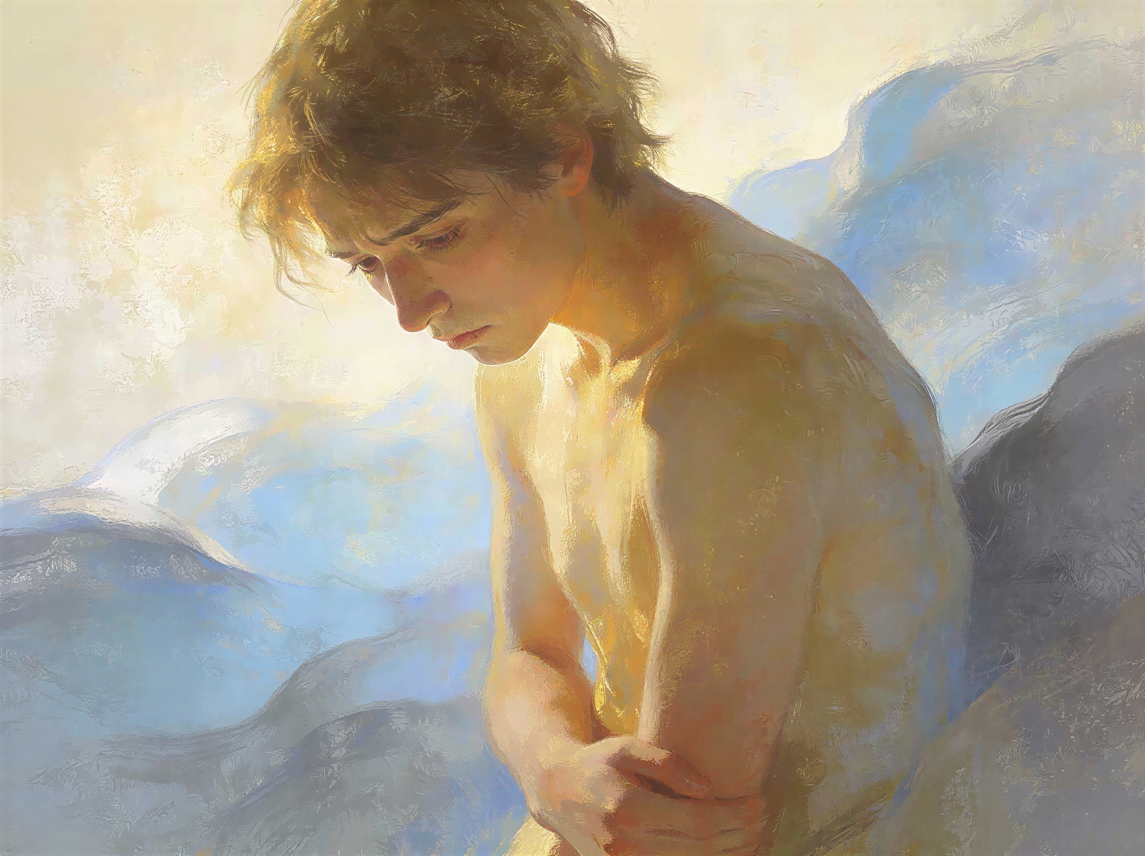 Classical Realism Oil Painting of a Pensive Young Man