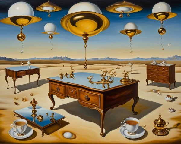 Surrealist Desert Landscape with Ornate Furniture