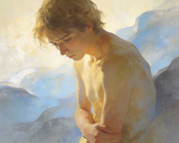 Classical Realism Oil Painting of a Pensive Young Man