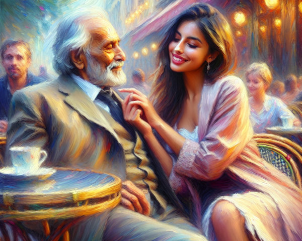 Joyful Moment Between Young Woman and Elderly Man