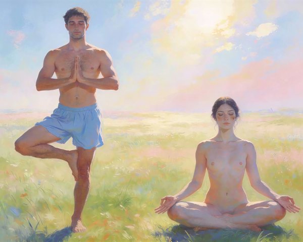 Yoga and Meditation in a Sunlit Field Scene