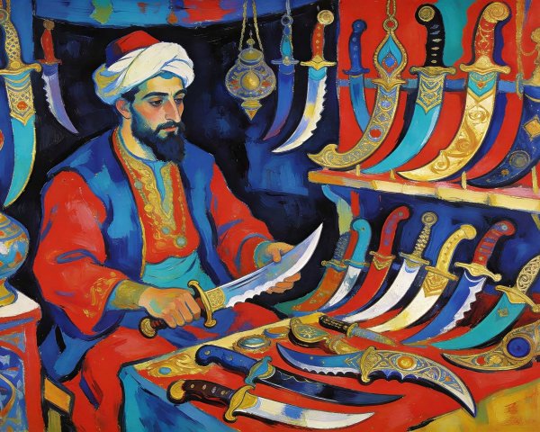 Fauvist Painting of Man with Daggers and Turban