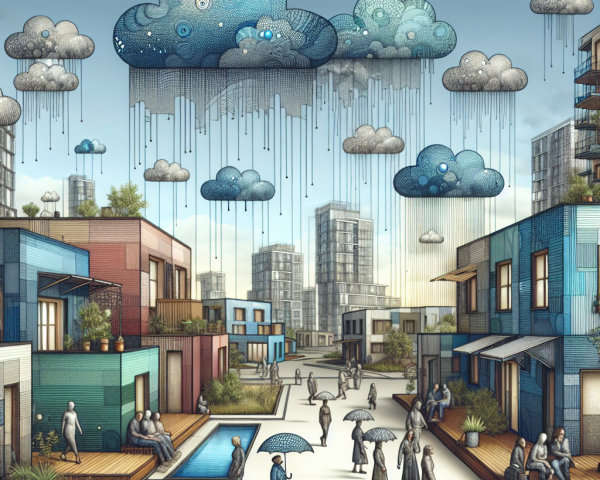 Modern Urban Neighborhood with Abstract Buildings and Weather