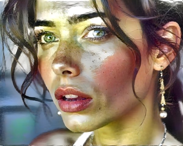 Close-up Portrait of a Woman with Green Eyes and Freckles