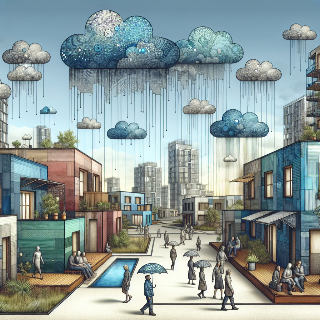 Modern Urban Neighborhood with Abstract Buildings and Weather