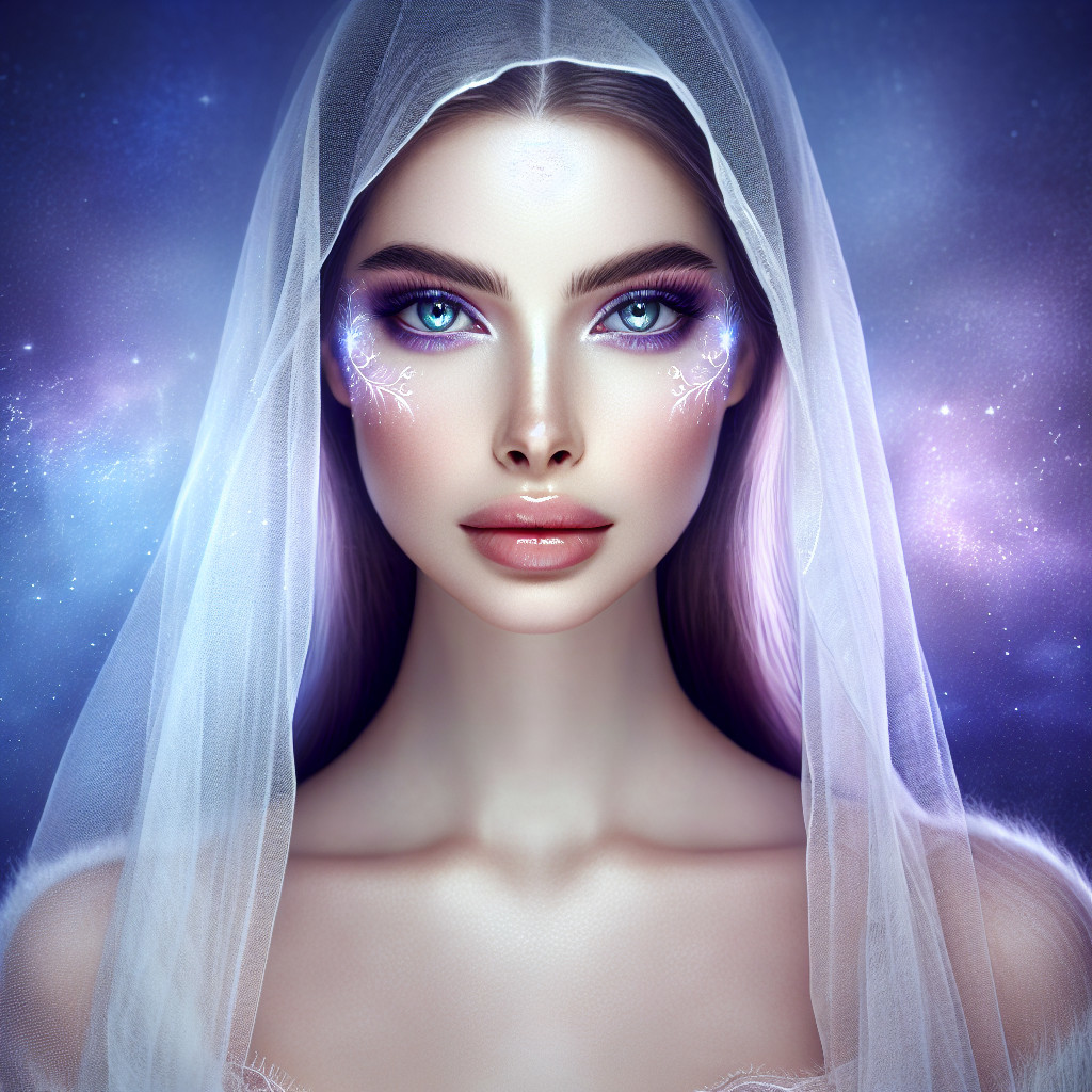 Portrait of a woman with cosmic-themed features