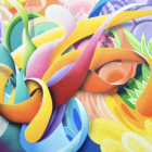 Abstract Landscape with Geometric Shapes and Ribbons