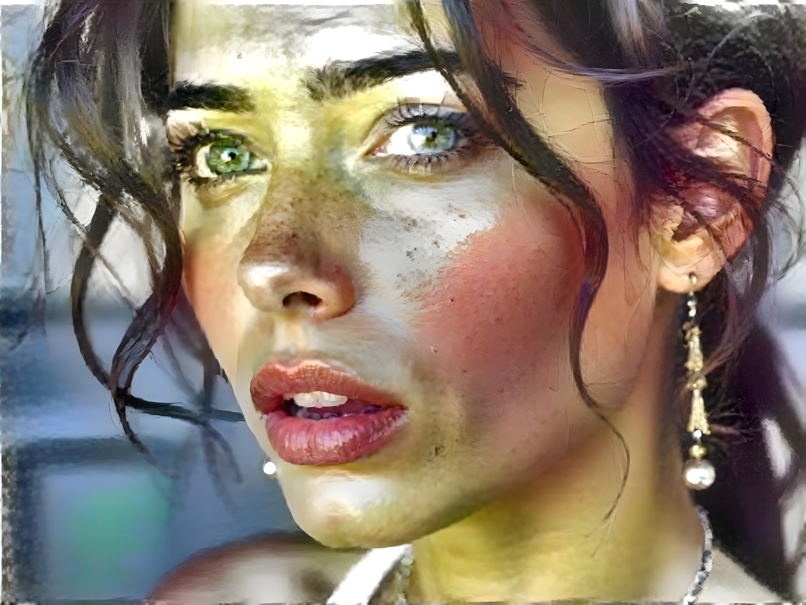 Close-up Portrait of a Woman with Green Eyes and Freckles