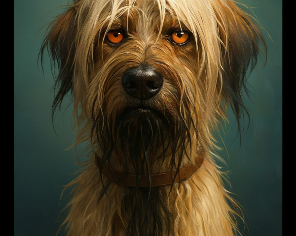 Portrait of a shaggy dog with golden and dark fur
