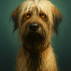 Portrait of a shaggy dog with golden and dark fur