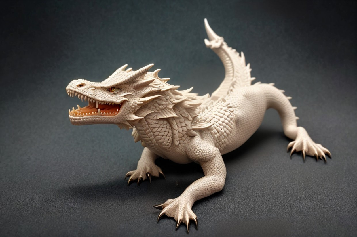 Detailed Dragon Model with Scales and Spikes on Grey Background