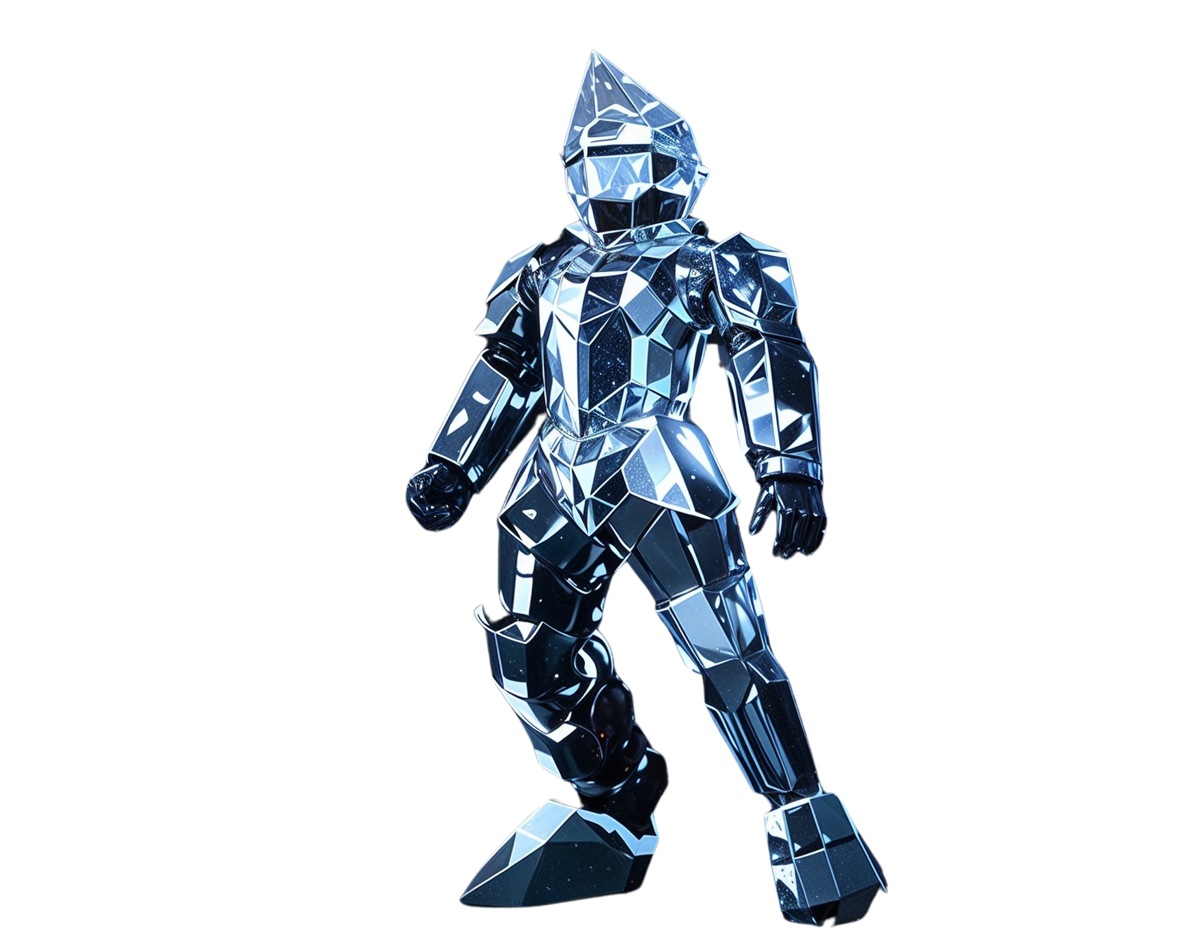 Futuristic Armored Figure with Diamond-Like Facets
