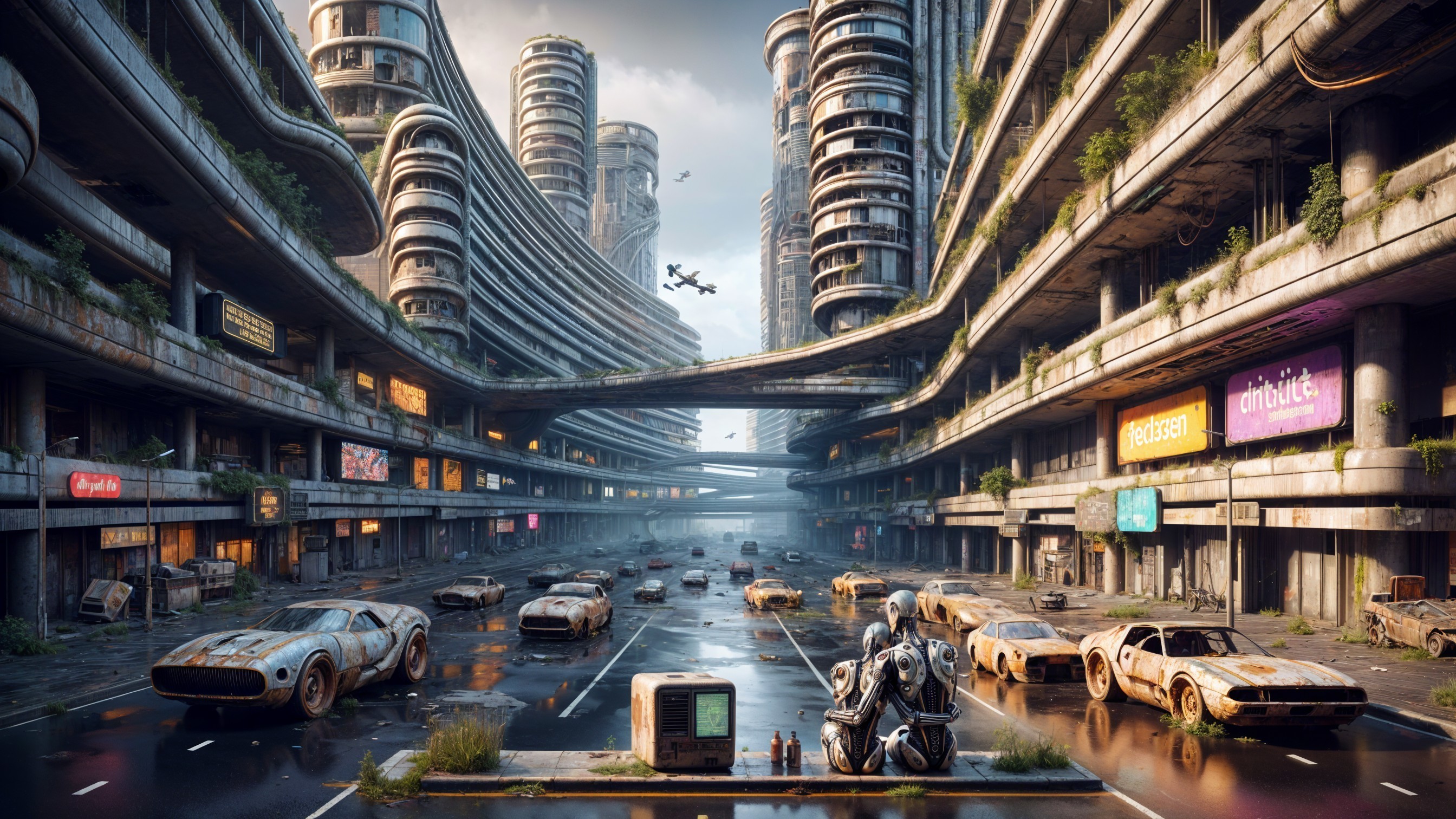 Post-Apocalyptic Urban Landscape with Nature Reclaiming