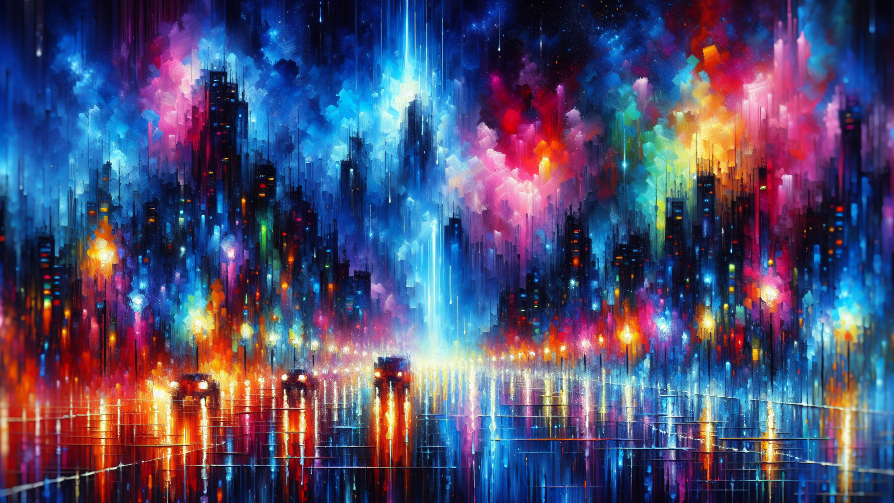 Vibrant Abstract Cityscape with Colorful Lights
