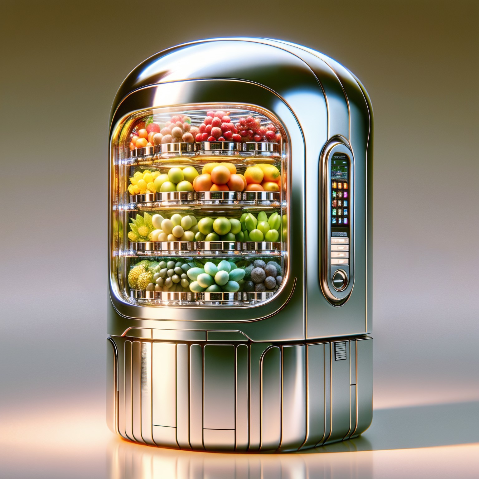 Futuristic Vending Machine with Fresh Produce Display