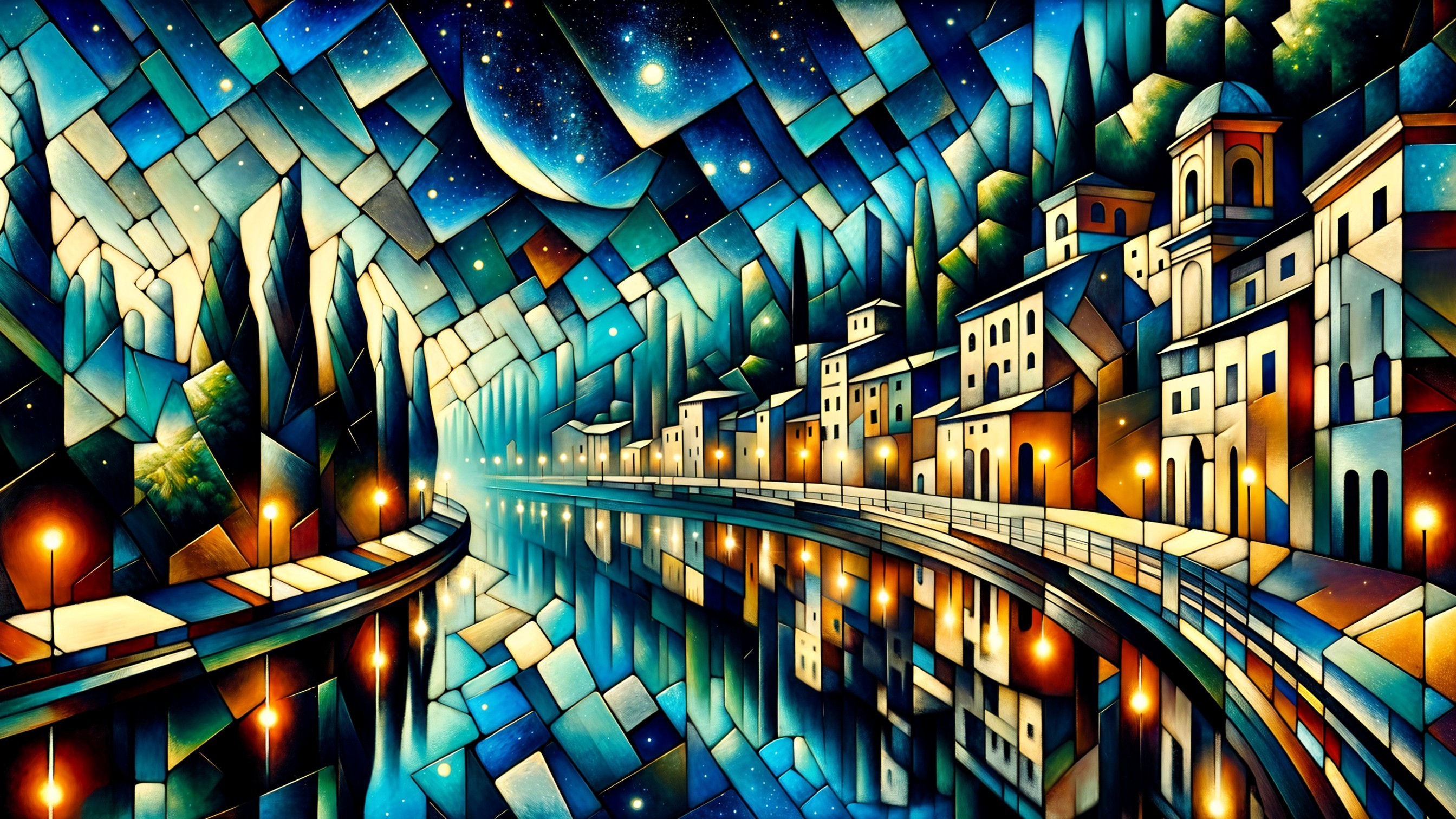 Vibrant Abstract Landscape with Shimmering River