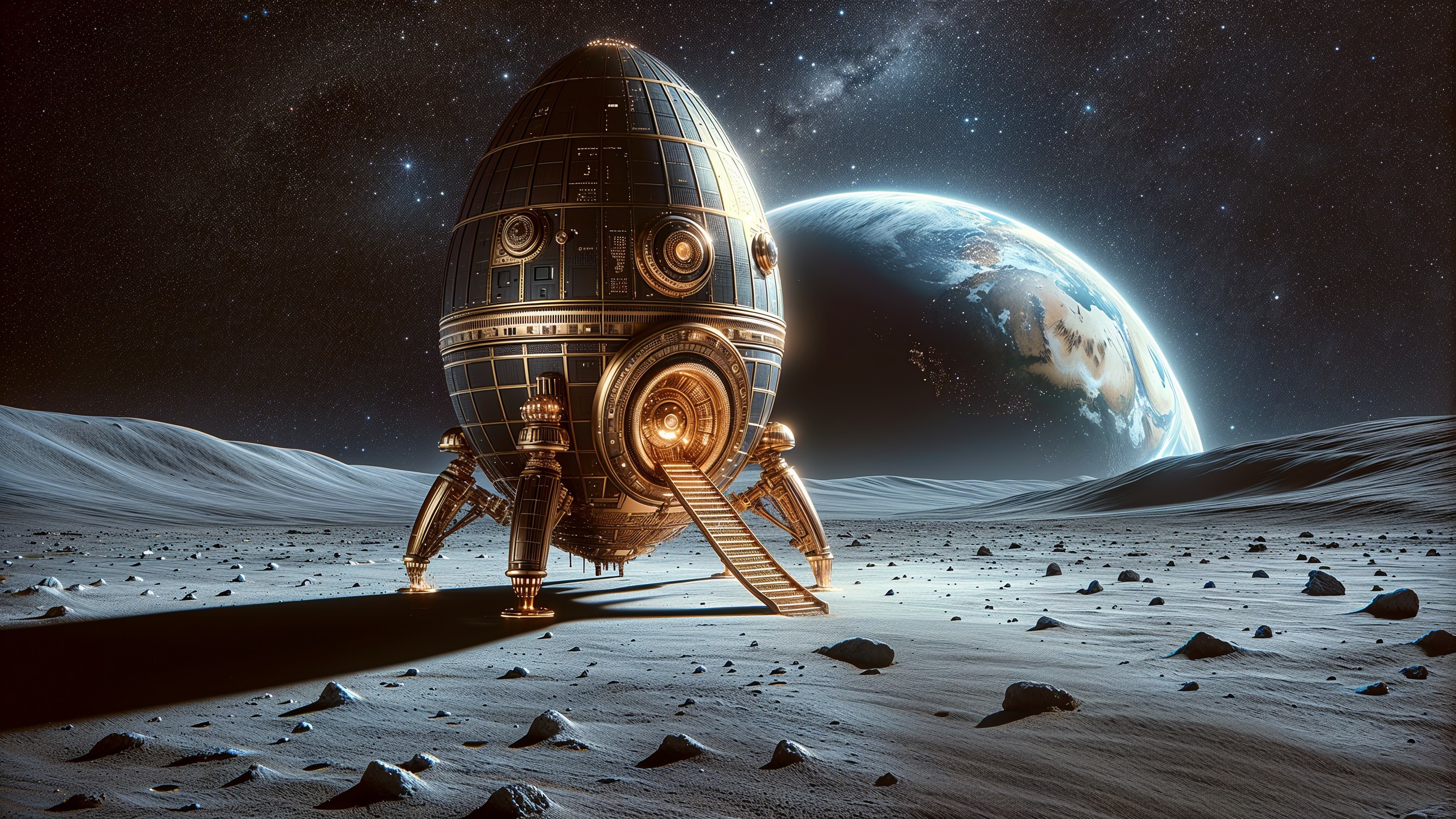 Futuristic Egg-Shaped Spacecraft on Lunar Surface