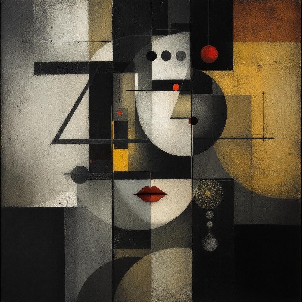 Cubist Abstract Woman's Face in Black, White, and Gold