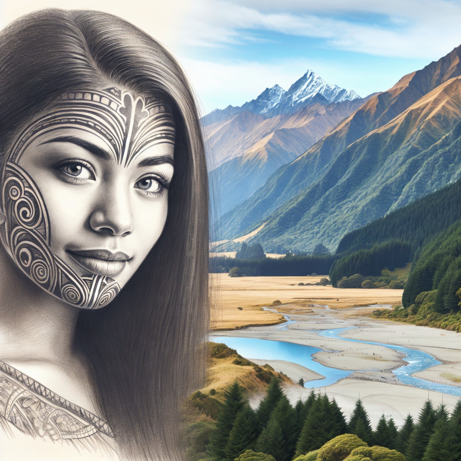 Portrait of a Woman with Facial Tattoos in Nature