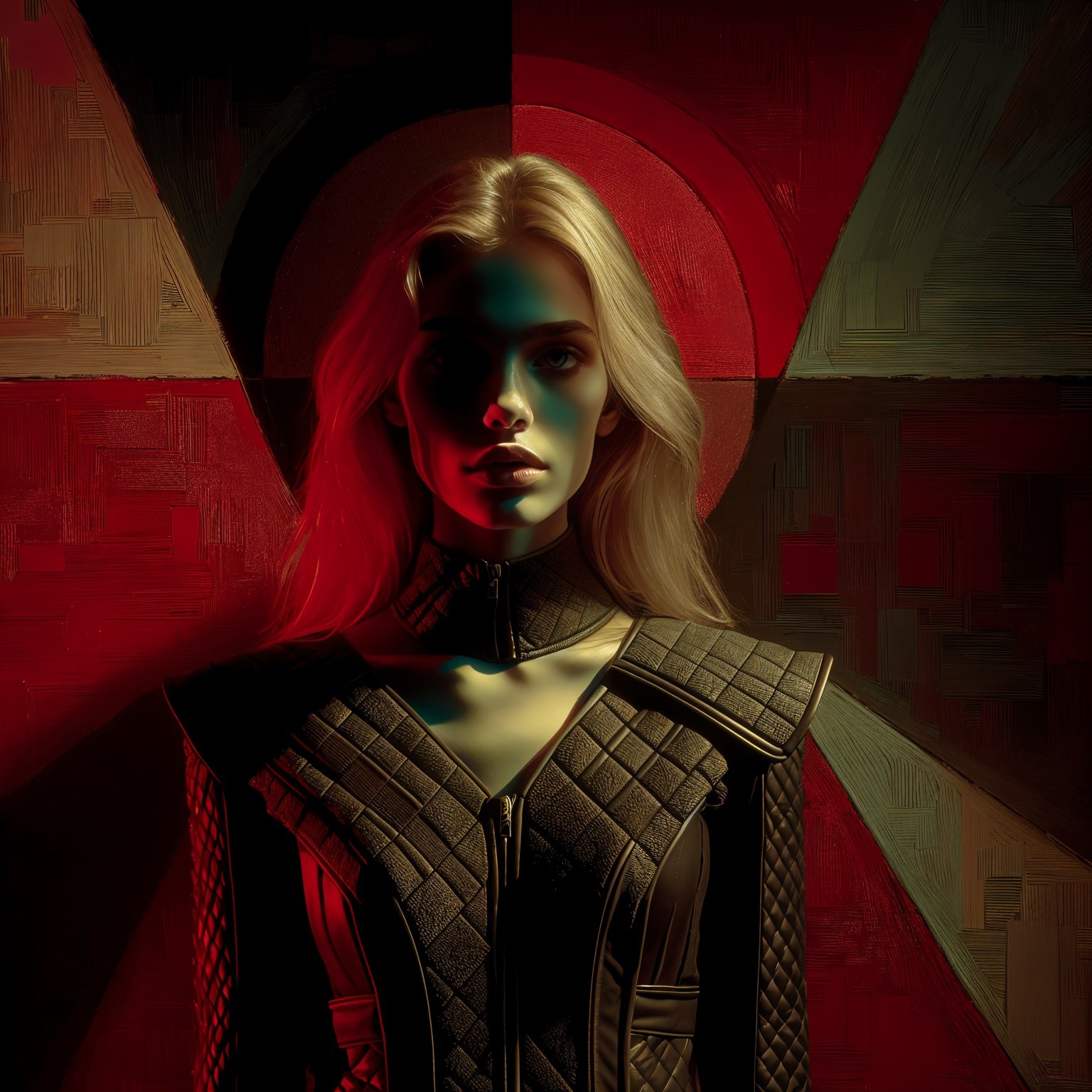 Futuristic Figure with Dramatic Lighting and Geometric Shapes