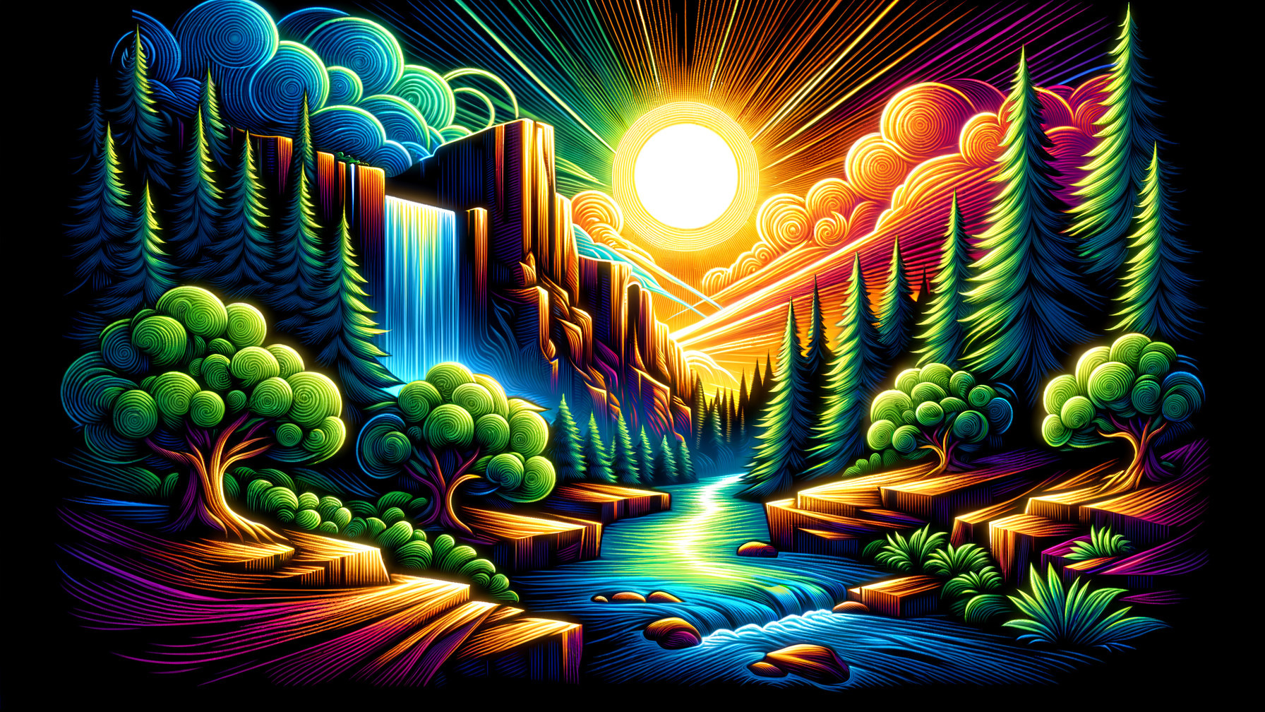 Vibrant Digital Art of a Fantastical Landscape Scene