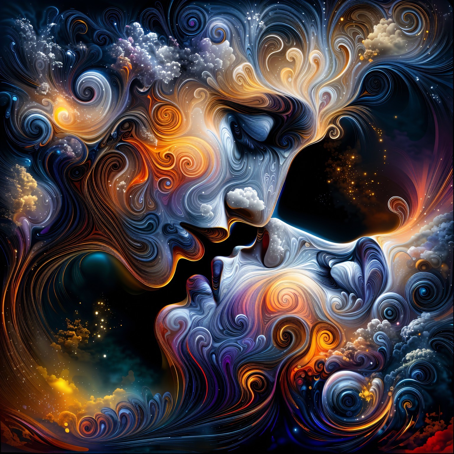 Abstract Artwork of Two Faces Surrounded by Colorful Patterns