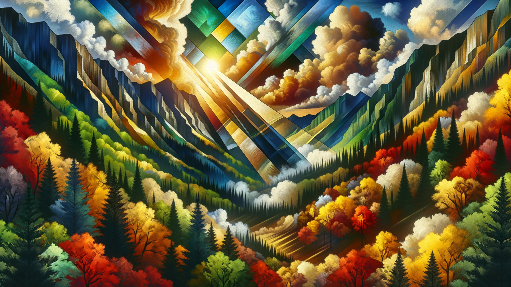 Vibrant Landscape with Mountains and Autumn Foliage
